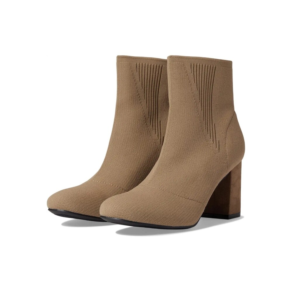MIA Tan Knit Block Heel Ankle Boots